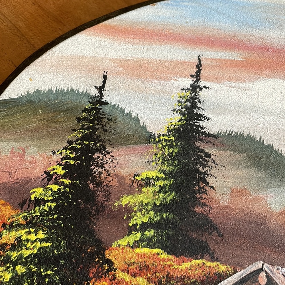Ray Senft vintage hand painted wood log cabin in the woods forest nature 1970s - Picture 3 of 14